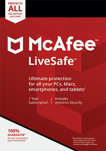 McAfee LiveSafe за 1 устройство и 3 години използване (Електронно разрешение)