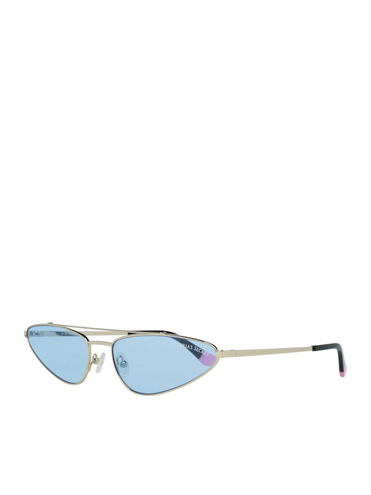 Victoria's Secret Women's Sunglasses with Gold Metal Frame and Light Blue Lens VS0019 28X