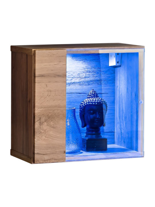 Swiss Mini Wall Living Room Display Cabinet made of Particleboard with Glass & Lighting Oak 30x30x30cm