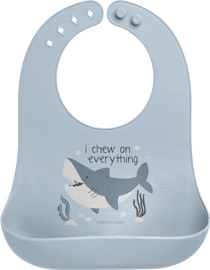 Stephen Joseph Shark Wasserdicht Lätzchen Silikon mit Taste & Tasche Hellblau