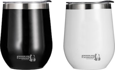 Panda Κύπελλο Glass Thermos Stainless Steel BPA Free Black 320ml with Mouthpiece 24314