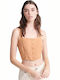 Damen Sommer Crop Top Leinen mit Trägern Orange