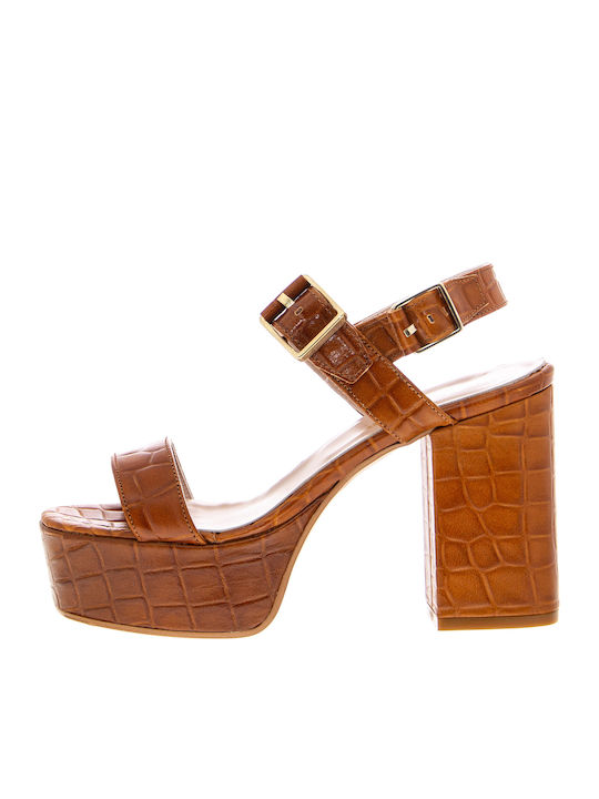 Paola Ferri D8113 Leather Sandals Tabac Brown