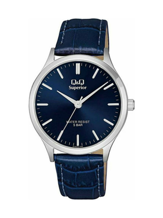 Q&Q Superior Watch Battery with Blue Leather Strap