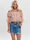 Only Women's Summer Crop Top Off-Shoulder Short Sleeve Pink