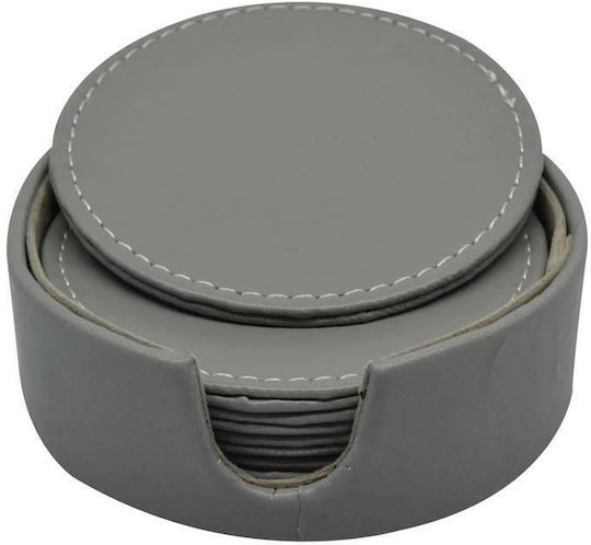 Ankor Rund Untersetzer Künstliches Leder mit Gestell Gray 10cm 6Stück Ankor Rund Untersetzer Künstliches Leder mit Gestell Gray 10cm 6Stück