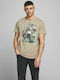 Jack & Jones Ανδρικό T-shirt Καφέ Με Στάμπα