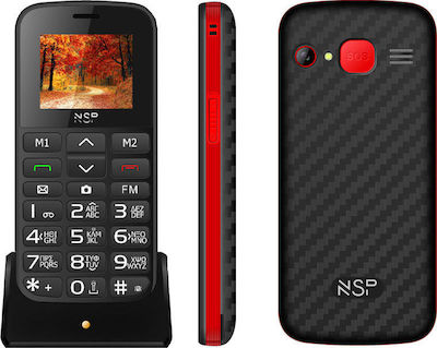 NSP 2000DS Dual SIM Mobile Phone with Large Buttons Black Red