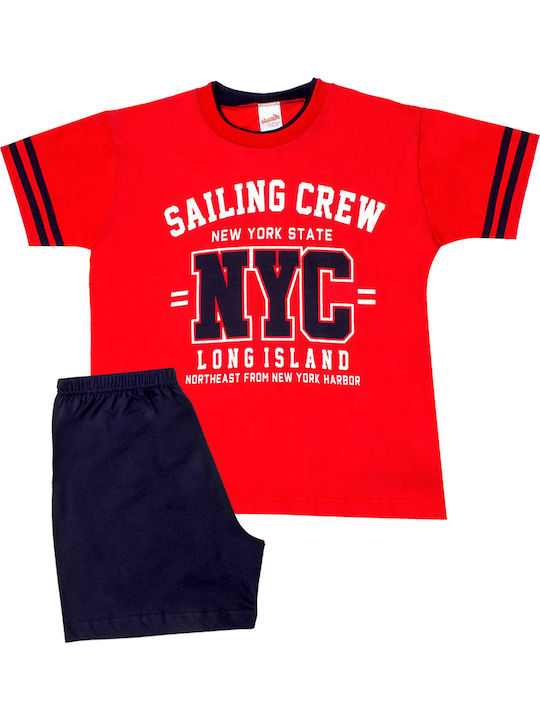 Minerva Παιδική Πιτζάμα Καλοκαιρινή Κόκκινη SAILING CREW