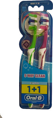 Oral-B Complete 5 Way Clean 40 1+1 Manual Toothbrush Medium Green - Pink 118024 2pcs