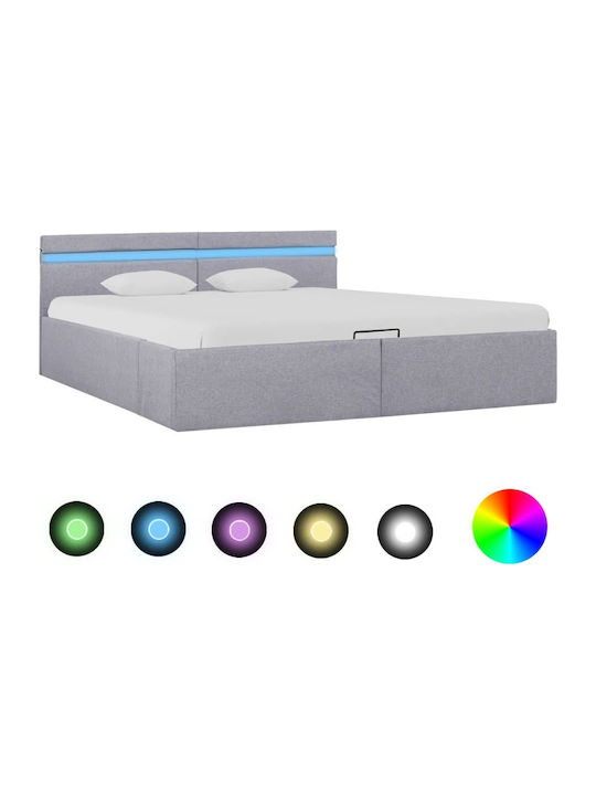 Κρεβάτι King Size Επενδυμένο με Ύφασμα Γκρι με Αποθηκευτικό Χώρο & Τάβλες 180x200cm