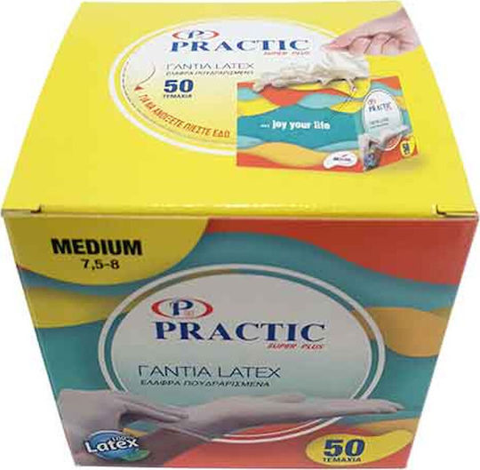 Practic Super Plus Latex Examination Gloves Powdered White 50pcs