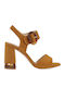 Seven Suede Women's Sandals with Chunky High Heel In Tabac Brown Colour