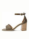 Fardoulis Leather Women's Sandals 76230 with Ankle Strap Khaki with Chunky Medium Heel