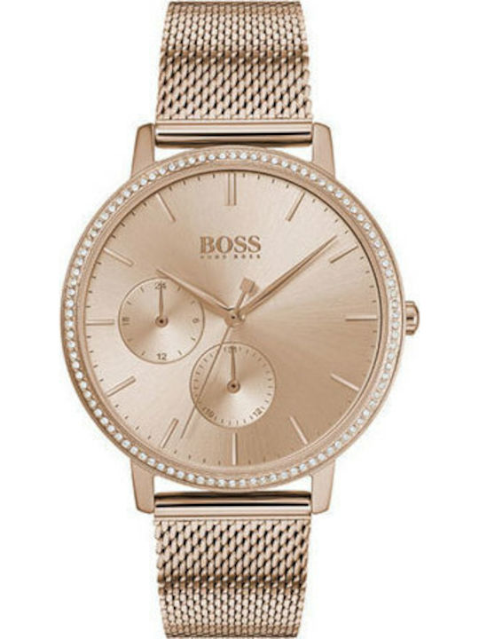 Boss Infinity Γυναικείο Ρολόι 35mm Μπαταρίας με Ροζ Χρυσό Μεταλλικό Μπρασελέ