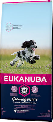 Eukanuba Growing Puppy Medium Breed 12kg Ξηρά Τροφή για Κουτάβια Μεσαίων Φυλών με Κοτόπουλο