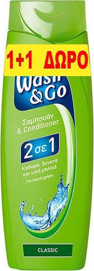 Wash & Go 2 in 1 Classic Σαμπουάν για Όλους τους Τύπους Μαλλιών 2x400ml