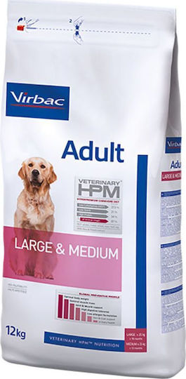 Virbac Adult Large & Medium 12kg Dry Food for Adult Medium & Large Breed Dogs with Pork, Chicken, Rice, Poultry, Potatoes and Tuna