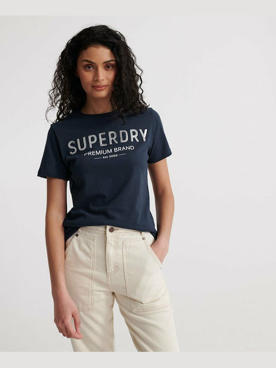 Superdry Entry Premium Sequin Damen T-Shirt Marineblau