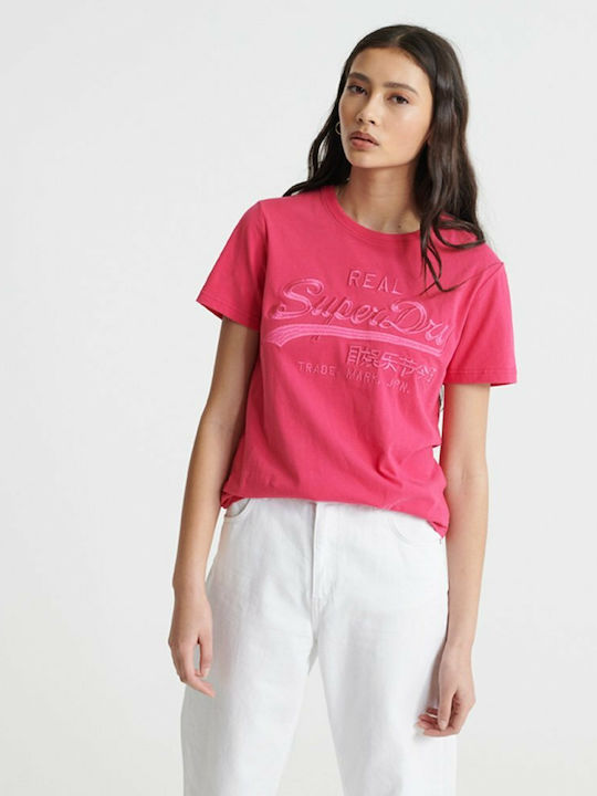 Superdry Vintage Logo Tonal Embroidery Women's Blouse Short Sleeve Magenta