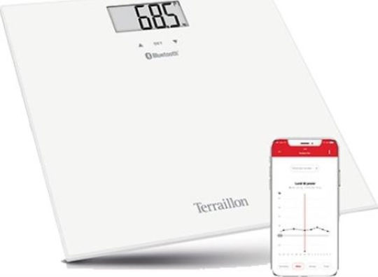 Terraillon Web Coach Smart Bluetooth Smart Badezimmerwaage mit Körperfettmessung & Bluetooth in Weiß Farbe