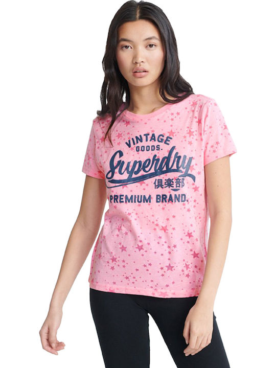 Superdry Vintage Goods Star All Over Print Damen T-shirt Rosa