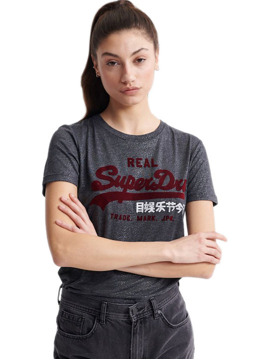 Superdry Vintage Logo Sparkle Stripe Γυναικείο T-shirt Μαύρο με Στάμπα