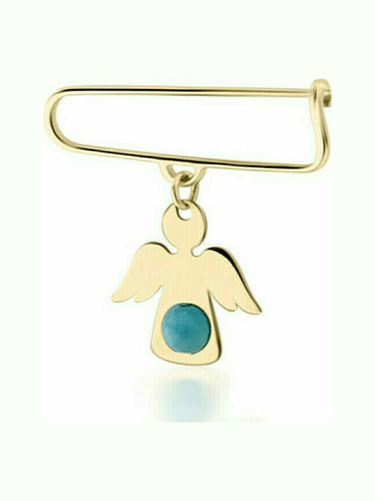 14K Gold safety pin with angel and turquoise pf0020