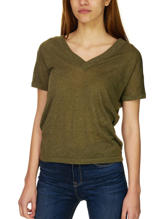 Only Women's Summer Blouse with V Neckline Green