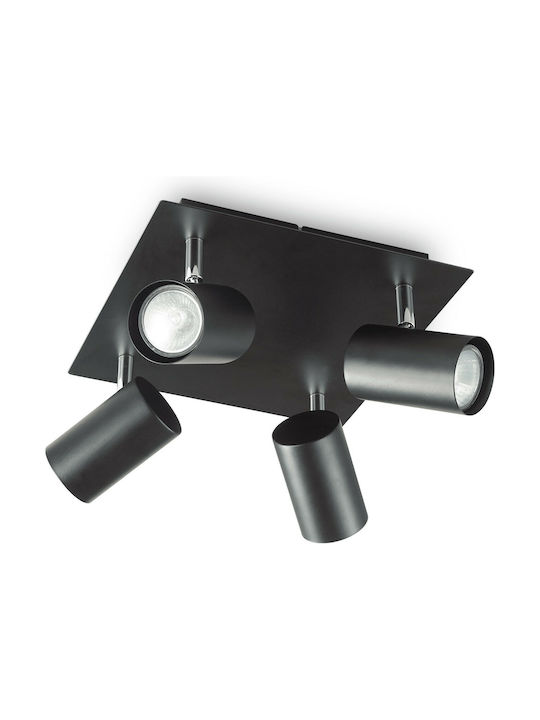 Ideal Lux Spot Σποτ με 4 Φώτα και Ντουί GU10 σε Μαύρο Χρώμα
