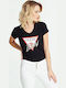 Guess Women's T-shirt with V Neckline Black