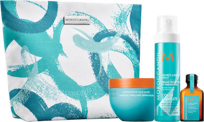 Moroccanoil Beauty Bag Set de îngrijire a părului cu Mască, Ulei, Protecție termică și Necesar de toaletă 4buc