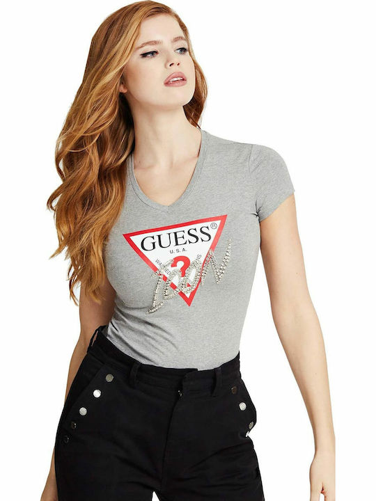 Guess Women's T-shirt with V Neckline Gray