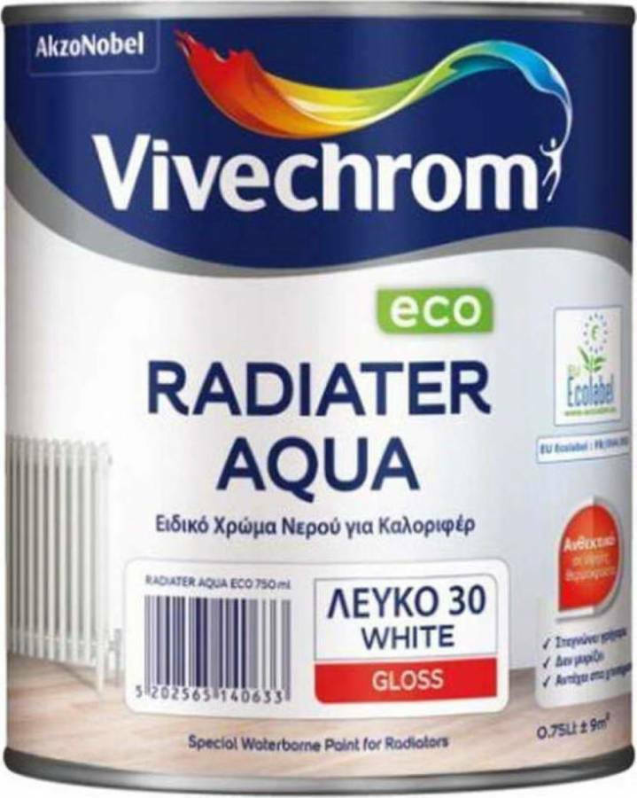 Vivechrom Χρώμα Καλοριφέρ Νερού Radiater Aqua 0.75lt Λευκό Γυαλιστερό