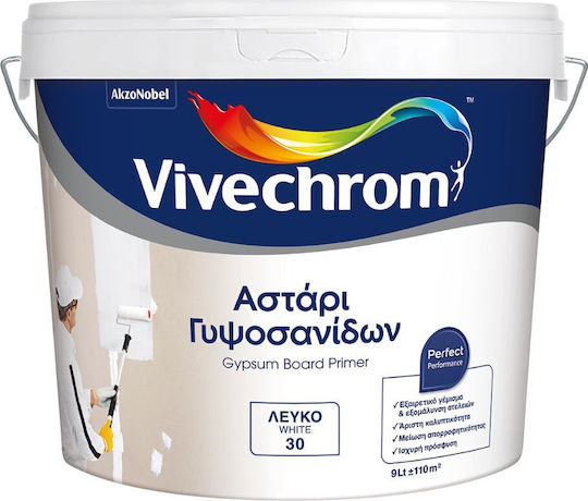 Vivechrom Primer Gypsum Boards Eco Primer Ecological Acrylic Water Soluble Plasterboard Primer White Suitable for Plasterboard 9lt