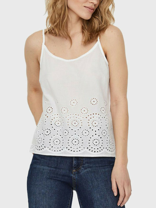 Vero Moda Damen Sommerliche Bluse Baumwoll mit Trägern & V-Ausschnitt Weiß