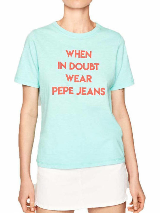 Pepe Jeans Freja Γυναικείο T-shirt Γαλάζιο με Στάμπα