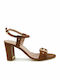 Mourtzi Leather Women's Sandals with Chunky High Heel In Tabac Brown Colour