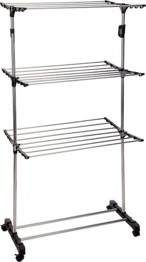 Folding Floor Clothes Drying Rack Metallic with Wheels with Hanging Length 17m
