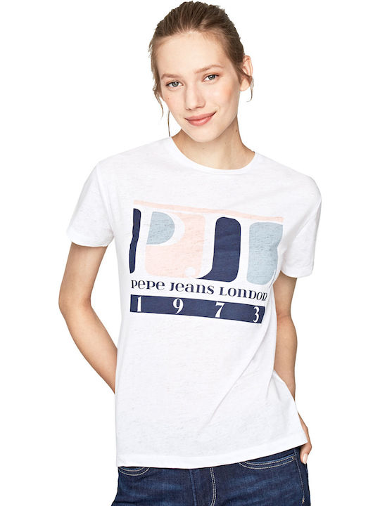 Pepe Jeans Agatha Γυναικείο T-shirt Optic White με Στάμπα