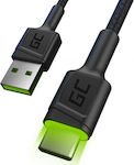 Green Cell Cell Ray Braided / LED USB 2.0 Cable USB-C male - USB-A male Πράσινο 1.2m (KABGC06)