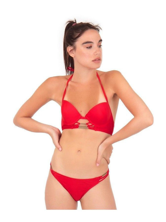 Red Bikini Swimsuit with Metallic Details Red