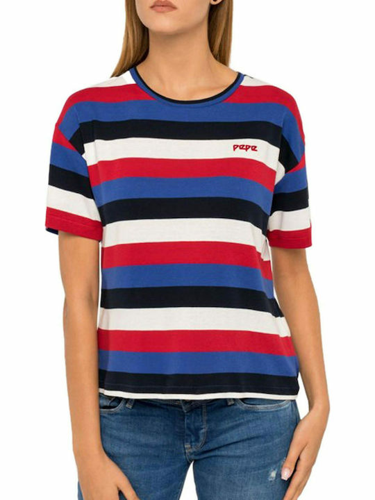 Pepe Jeans Mike Women's T-shirt Striped Red PL504271-286