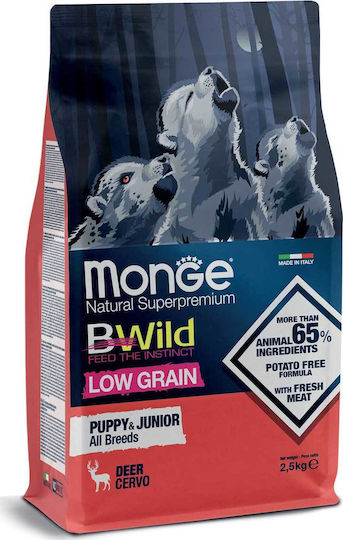 Monge BWild Low Grain All Breeds Puppy & Junior 12kg Dry Food with Few Grains for Puppies with Deer