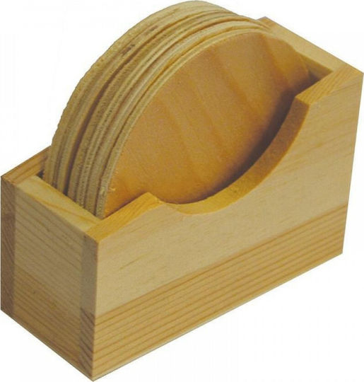 Next Σουβέρ Στρογγυλό Ξύλινο με Βάση Μπεζ 10.5cm 6τμχ