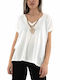 Replay Women's T-shirt with V Neckline White