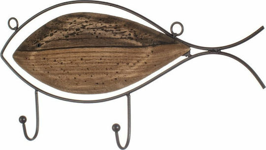 Synchronia Wall Hanger Metal 2 Hooks Brown 33x16cm