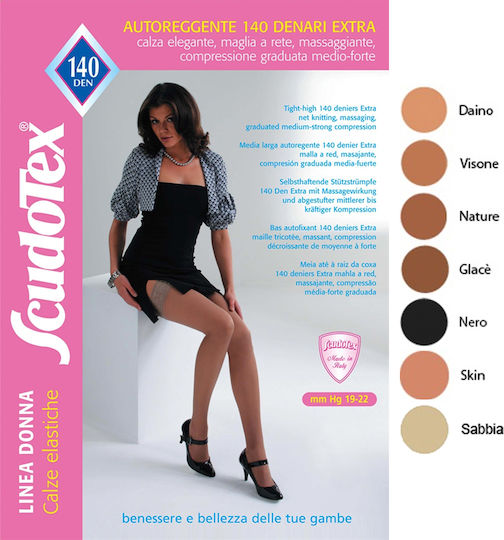 Scudotex Socks Thigh High Graduated Compression 140 Den with Silicone 19-22 mmHg Nero