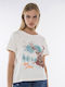 Funky Buddha Γυναικείο T-shirt Off White με Στάμπα