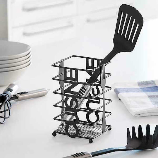 Homestyle Geschirrabtropfer & Abtropfgitter für Besteck Metallisch Schwarz 10x10x17cm
